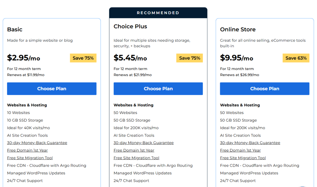 bluehost web hosting shared hosting pricing plan