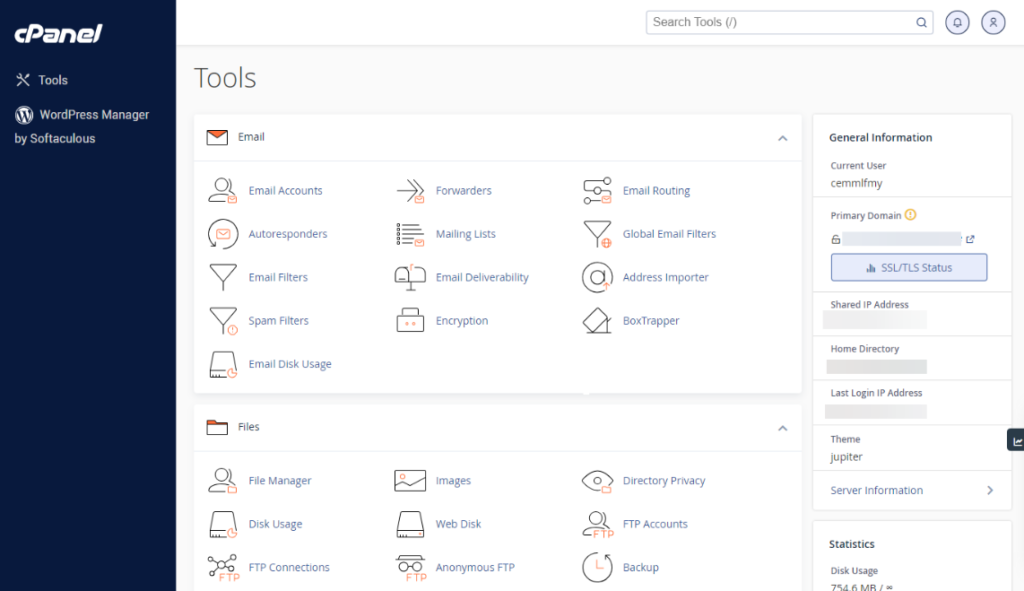 bluehost web hosting cpanel interface